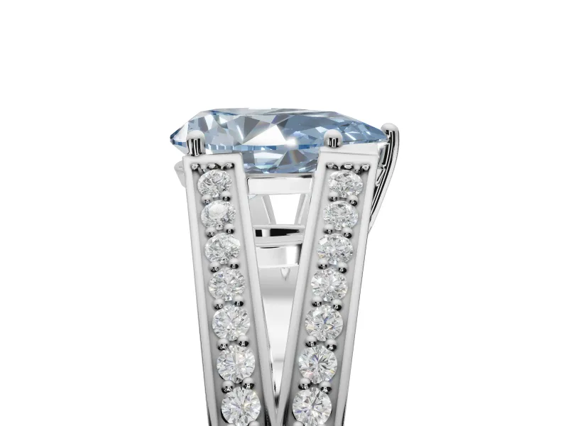 Pear-Shaped Split Shank Pavé Engagement Ring Setting for a Fancy Blue Lab-Grown Diamond | Platinum