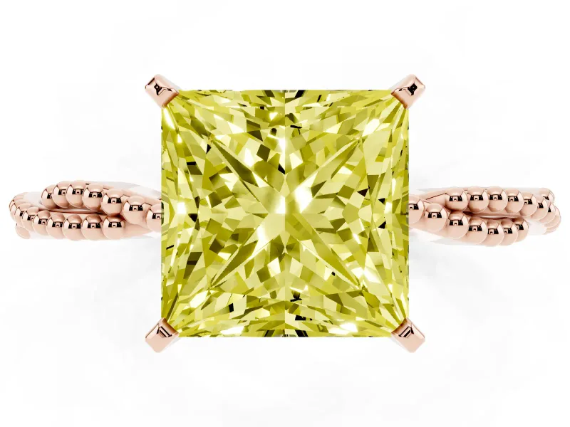 Princess Cut Twisted Engagement Ring Setting for a Fancy Yellow Lab-Grown Diamond | Beaded Twist | Rose Gold