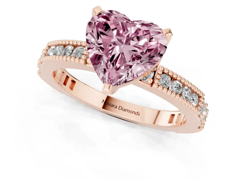 Heart-Shaped Vintage Pavé Engagement Ring Setting for a Fancy Pink Lab-Grown Diamond | Rose Gold