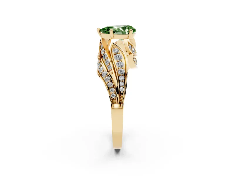 Pear-Shaped Bypass Pavé Engagement Ring Setting for a Fancy Green Lab-Grown Diamond | Graduated Pavé | Yellow Gold