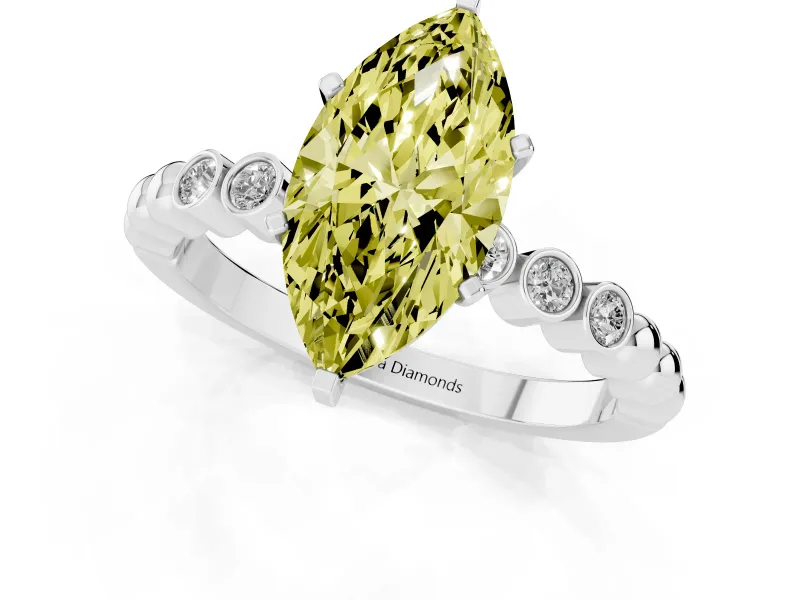 Marquise Beaded Engagement Ring Setting for a Fancy Yellow Lab-Grown Diamond | Sterling Silver