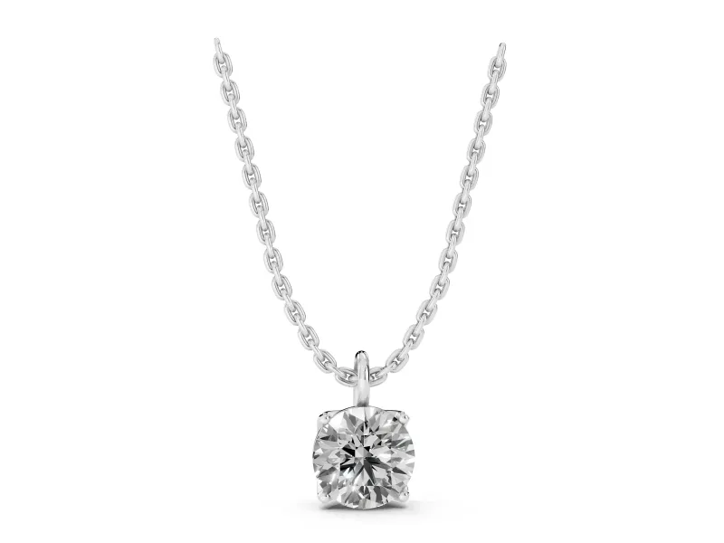 Round Lab-Grown Diamond Solitaire Pendant Necklace | Open Prong Head | White Gold