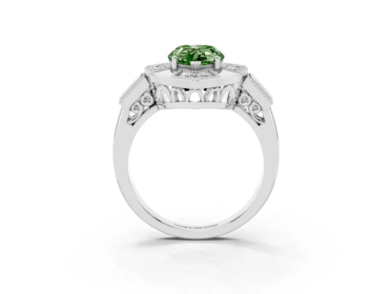 Pear-Shaped Milgrain Sectioned Halo Engagement Ring Setting for a Fancy Green Lab-Grown Diamond | Sterling Silver