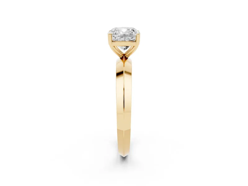 Cushion Cut Diamond Solitaire Engagement Ring Set in Yellow gold with Flat Band and Prong Setting