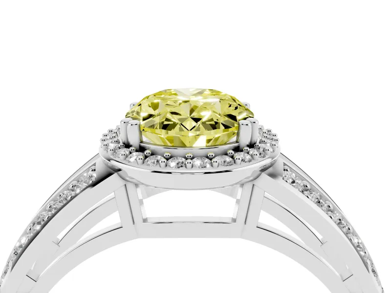 Fancy Yellow Oval Cut Diamond Halo Ring Set in Silver with Double Pavé Split Shank