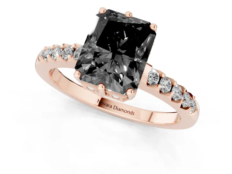 Radiant Cut Hidden Halo Engagement Ring Setting for a Black Center | Rose Gold