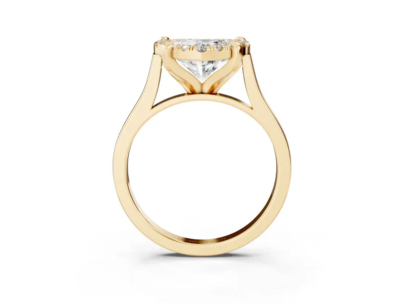 Heart-Shaped Claw Corner Halo Engagement Ring Setting | Slim Plain Band | Yellow Gold