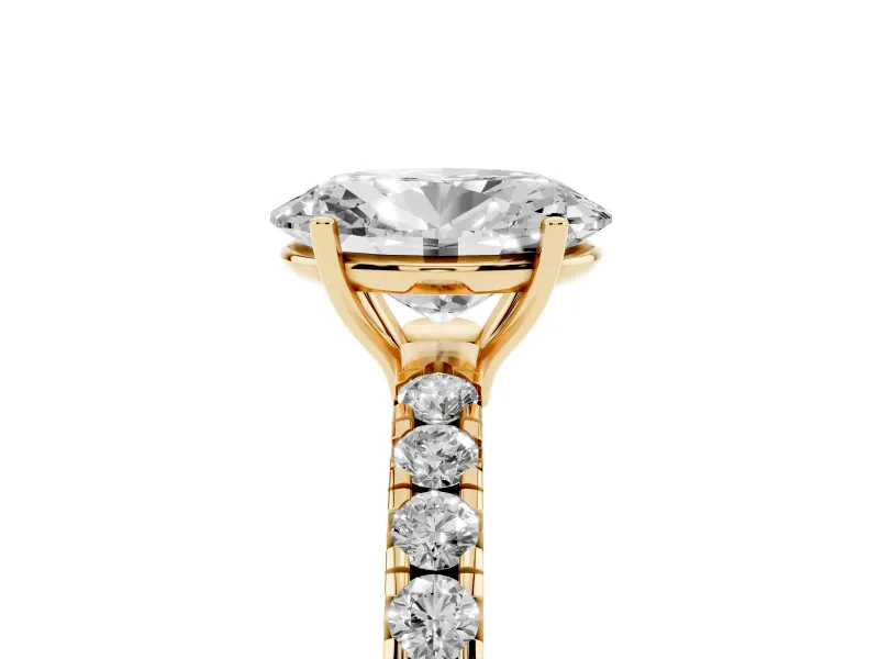 Oval Pave Engagement Ring Setting | Shared Prong Band | Yellow Gold