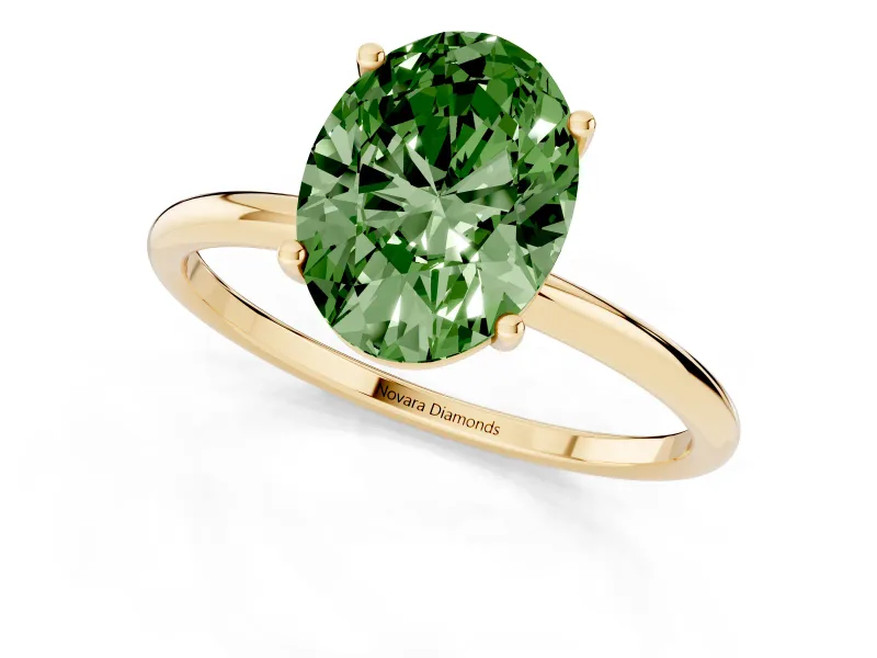 Oval Thin Solitaire Engagement Ring Setting for a Fancy Green Lab-Grown Diamond | Straight Plain Band | Yellow Gold
