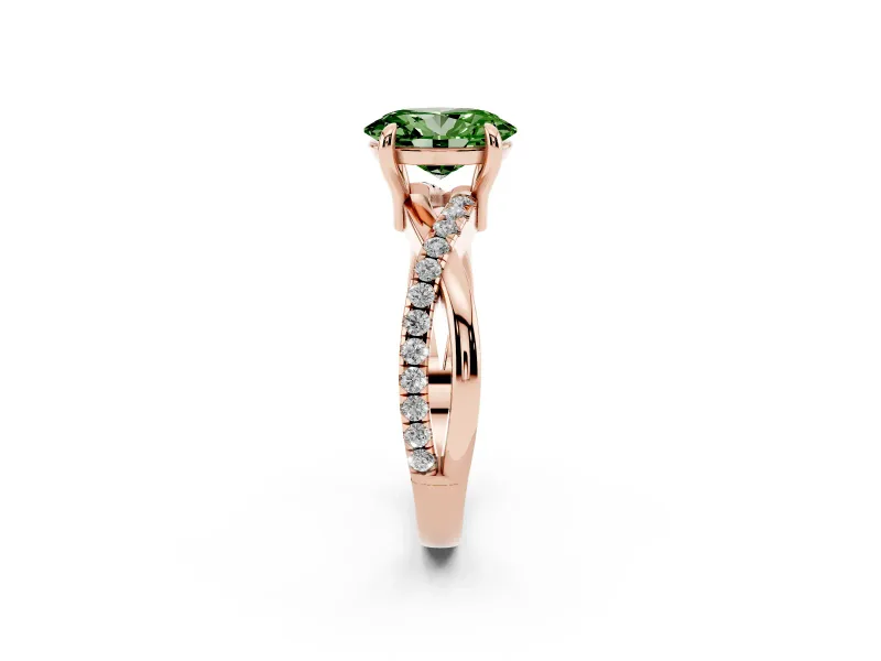 Oval Twist Engagement Ring Setting for a Fancy Green Lab-Grown Diamond | Crossover Band | Rose Gold