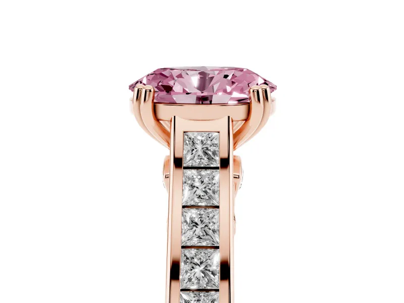 Oval Cathedral Channel Set Engagement Ring Setting for a Fancy Pink Lab-Grown Diamond | Double Claw Prongs | Rose Gold