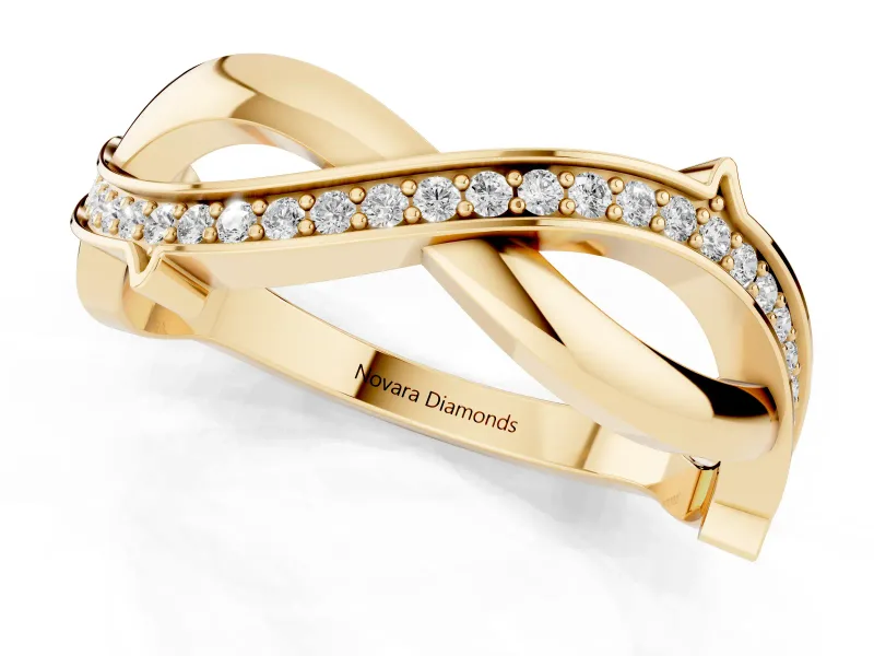 Round Lab-Grown Diamond Pavé Twisted Infinity Band | One Plain Strand | Yellow Gold