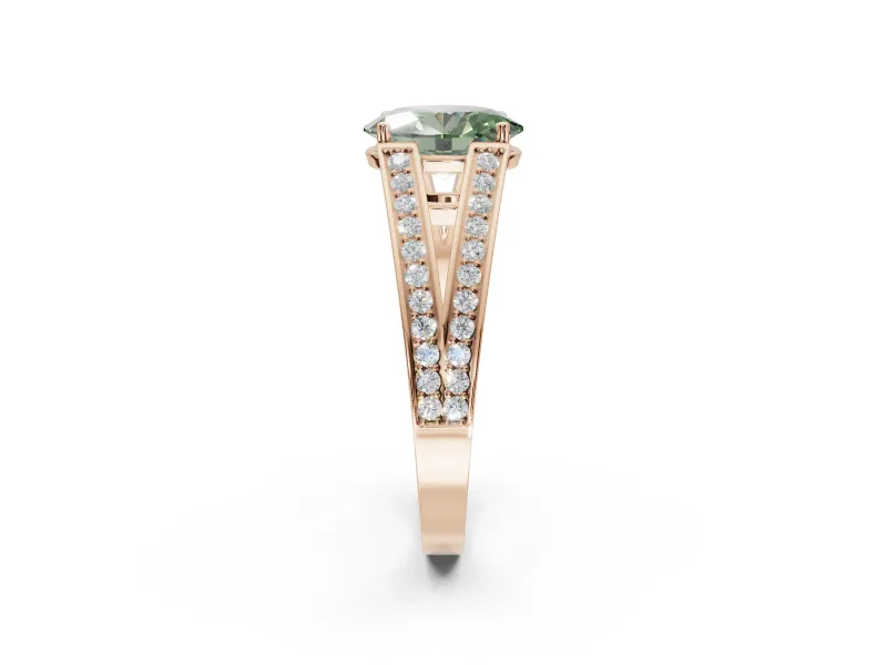 Oval Split Shank Pavé Engagement Ring Setting for a Fancy Green Lab-Grown Diamond | Rose Gold