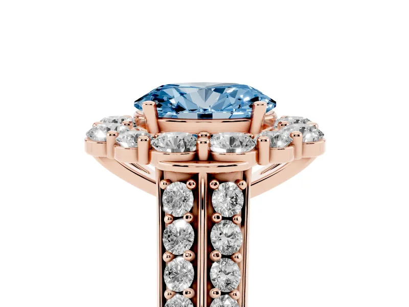Oval Large Accent Halo Engagement Ring Setting for a Fancy Blue Lab-Grown Diamond | Rose Gold