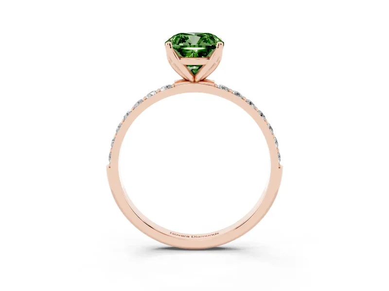 Cushion Cut Pave Engagement Ring Setting for a Fancy Green Lab-Grown Diamond | Slim Band | Rose Gold