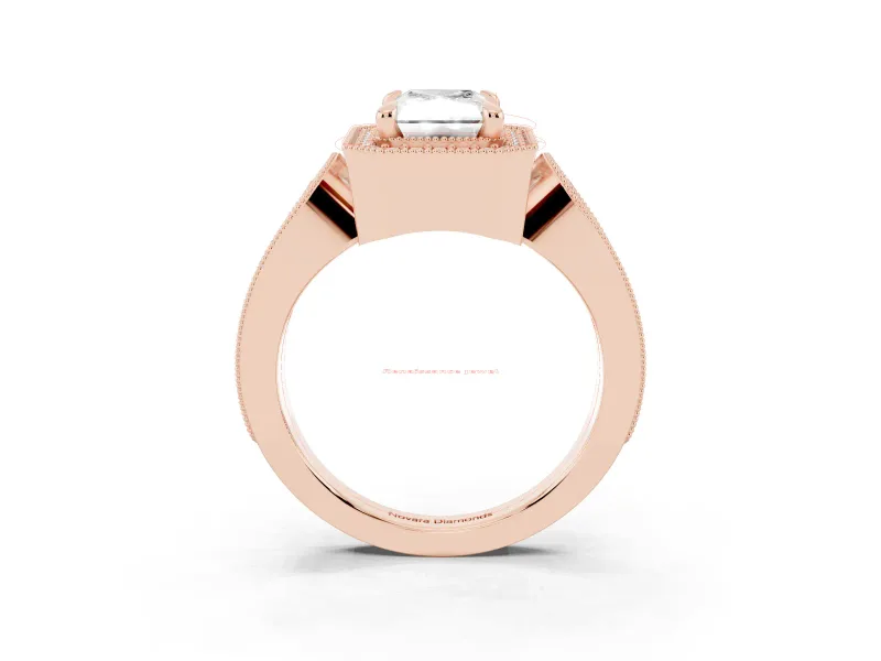 Radiant Cut Vintage Milgrain Halo Engagement Ring Setting | Open Loop Pave Shoulders | Rose Gold