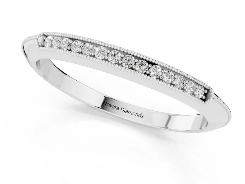 Round Diamond Pavé Half Eternity Band Set in White gold with Milgrain Frame