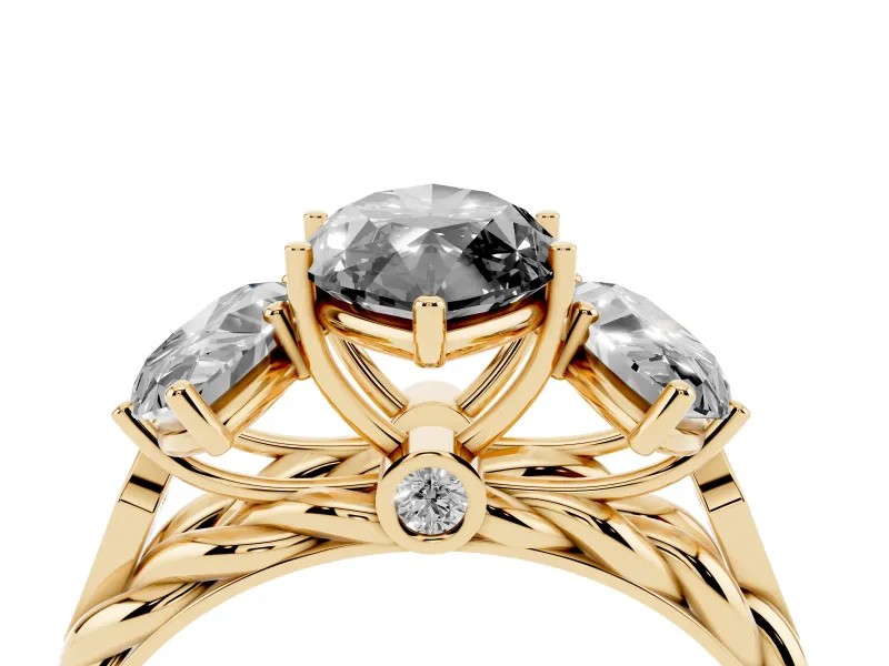 Fancy Black Marquise Cut Diamond Three-Stone Ring Set in Yellow gold with Braided Band