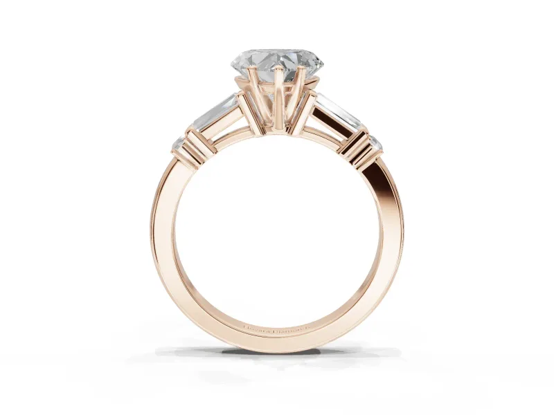 Heart-Shaped Tapered Baguette Engagement Ring Setting | Bar Set Sides | Rose Gold