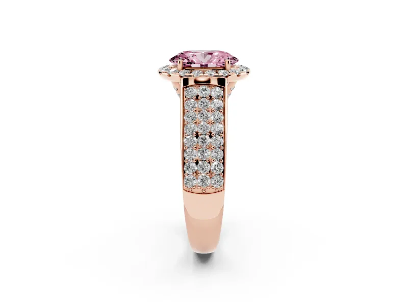Oval Pavé Engagement Ring Setting for a Fancy Pink Lab-Grown Diamond | Wide Three-Row Band | Rose Gold