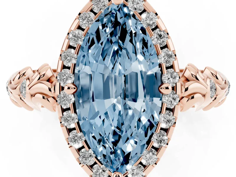 Marquise Leaf Halo Engagement Ring Setting for a Fancy Blue Lab-Grown Diamond | Rose Gold