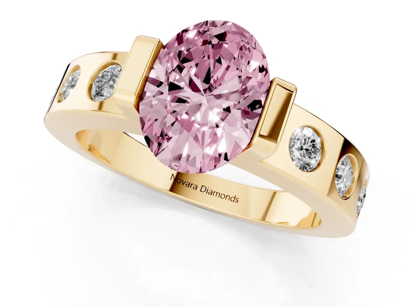 Oval Tension Style Engagement Ring Setting for a Fancy Pink Lab-Grown Diamond | Yellow Gold
