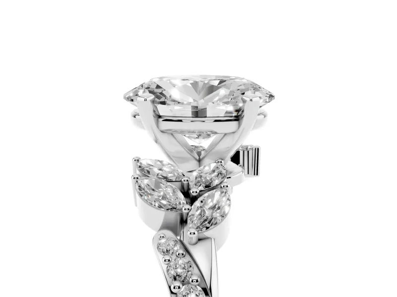 Oval Cut Diamond Solitaire Ring Set in Silver with Marquise Twist Band and Prong Setting