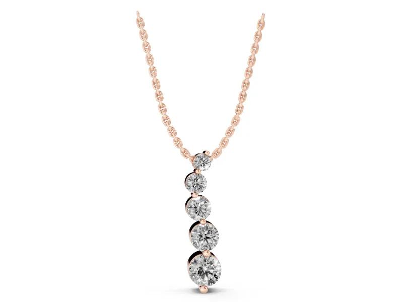 Round Lab-Grown Diamond Graduated Drop Pendant Necklace | Hidden Bail | Rose Gold
