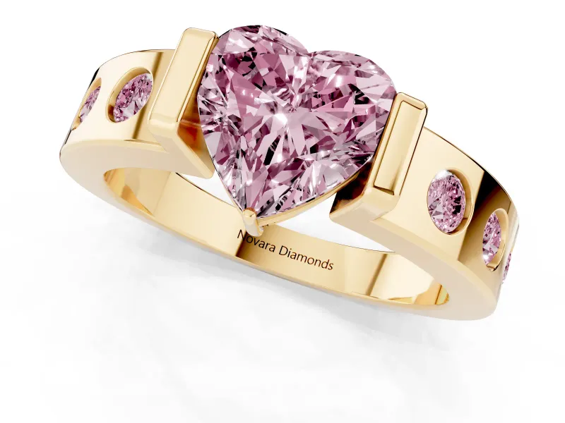 Heart-Shaped Tension Style Engagement Ring Setting for a Fancy Pink Lab-Grown Diamond | Yellow Gold