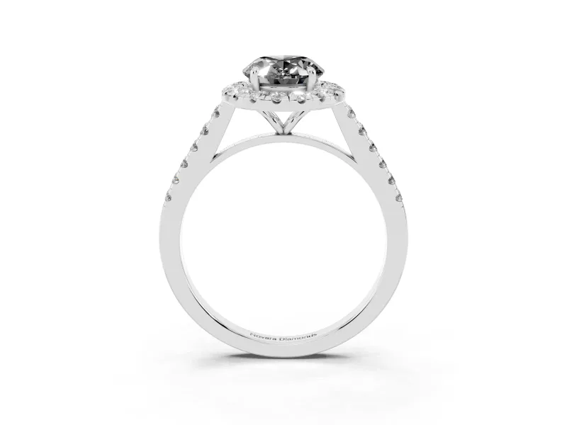 Fancy Black Oval Cut Diamond Halo Pavé Engagement Ring Set in Silver with Prong Setting