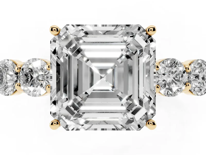 Asscher Cut Close Set Five Stone Engagement Ring Setting | Yellow Gold