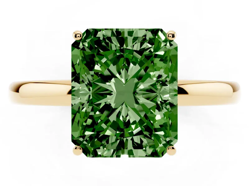 Radiant Cut Engagement Ring Setting for a Fancy Green Lab-Grown Diamond | Hidden Halo | Yellow Gold