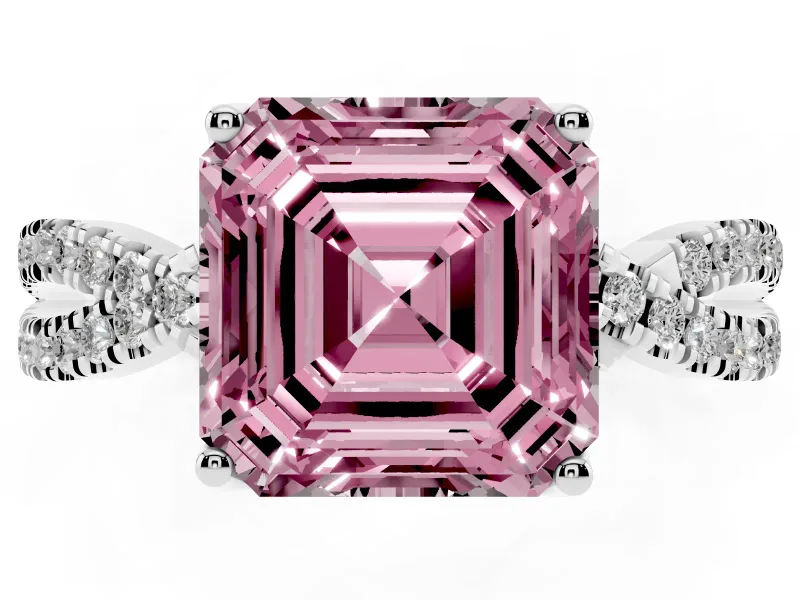 Asscher Cut Twisted Pave Engagement Ring Setting for a Fancy Pink Lab-Grown Diamond | Split Shank | Platinum