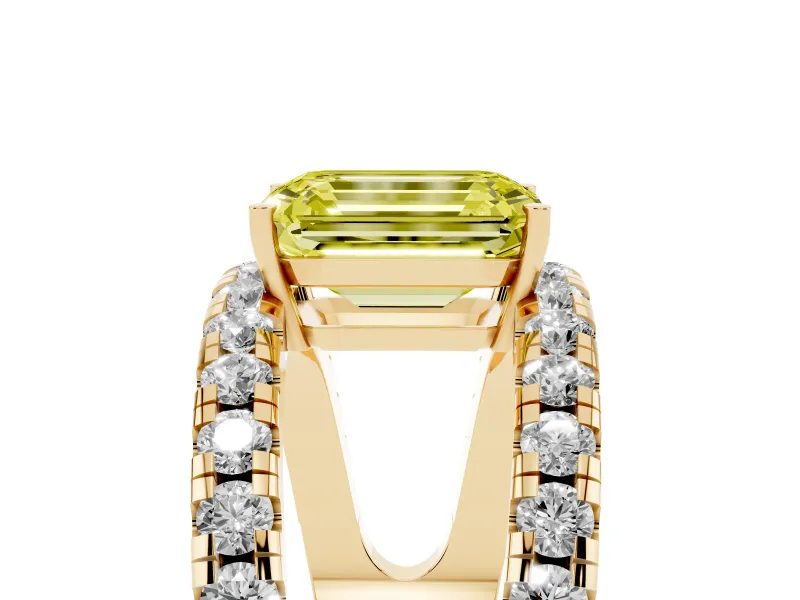 Emerald Cut Split Shank Pavé Engagement Ring Setting for a Fancy Yellow Lab-Grown Diamond | Yellow Gold