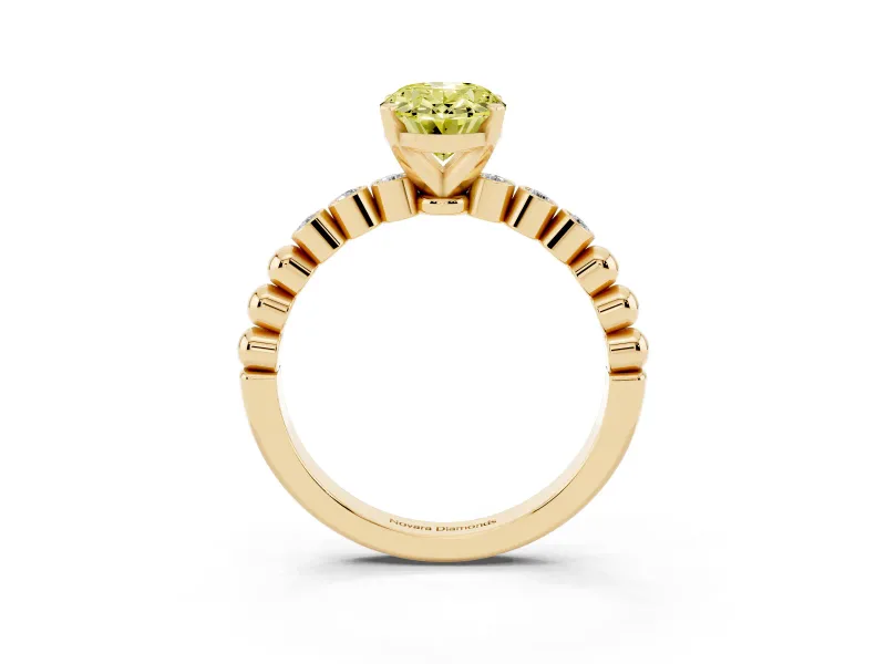 Oval Beaded Solitaire Engagement Ring Setting for a Fancy Yellow Lab-Grown Diamond | Yellow Gold