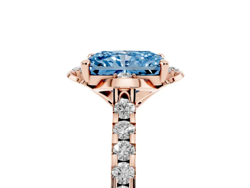 Radiant Cut Floral Petal Engagement Ring Setting for a Fancy Blue Lab-Grown Diamond | Petal Accents | Rose Gold