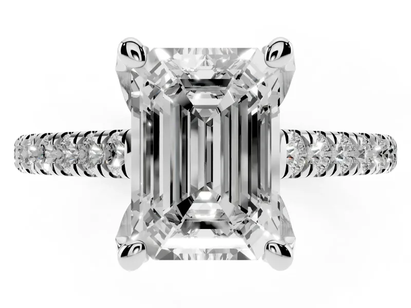 Emerald Cut Hidden Halo Pave Engagement Ring Setting | Claw Prongs | Platinum