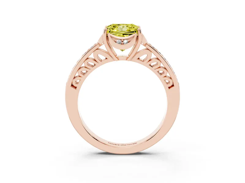 Princess Cut Floral Pavé Engagement Ring Setting for a Fancy Yellow Lab-Grown Diamond | Rose Gold