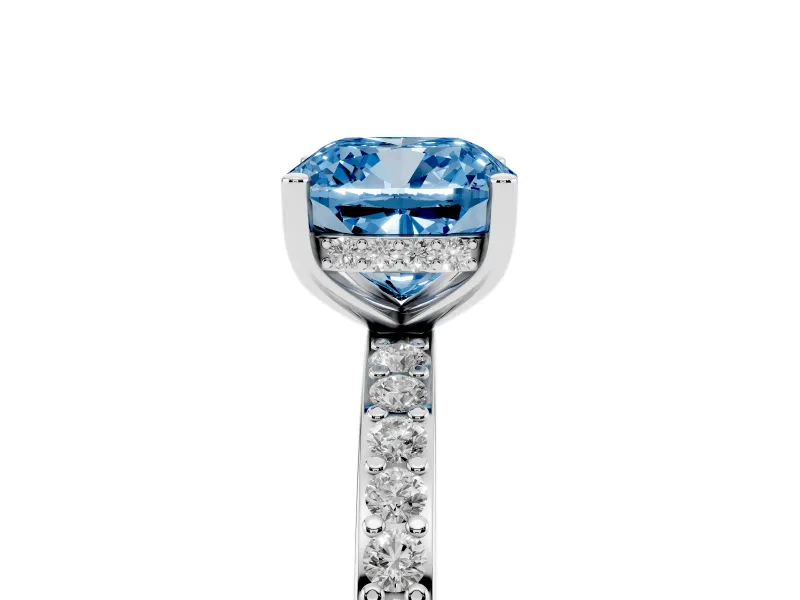 Cushion Cut Hidden Halo Engagement Ring Setting for a Fancy Blue Lab-Grown Diamond | Platinum