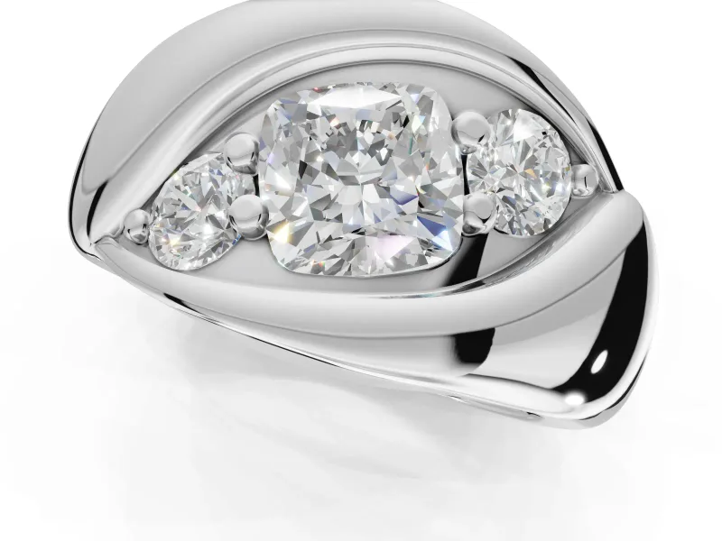 Cushion Cut Three Stone Bypass Engagement Ring Setting | Sculpted Crossover Band | Platinum