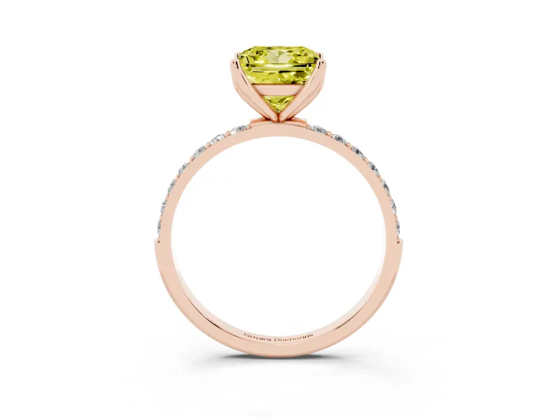 Princess Cut Pave Solitaire Engagement Ring Setting for a Fancy Yellow Lab-Grown Diamond | Slim Band | Rose Gold