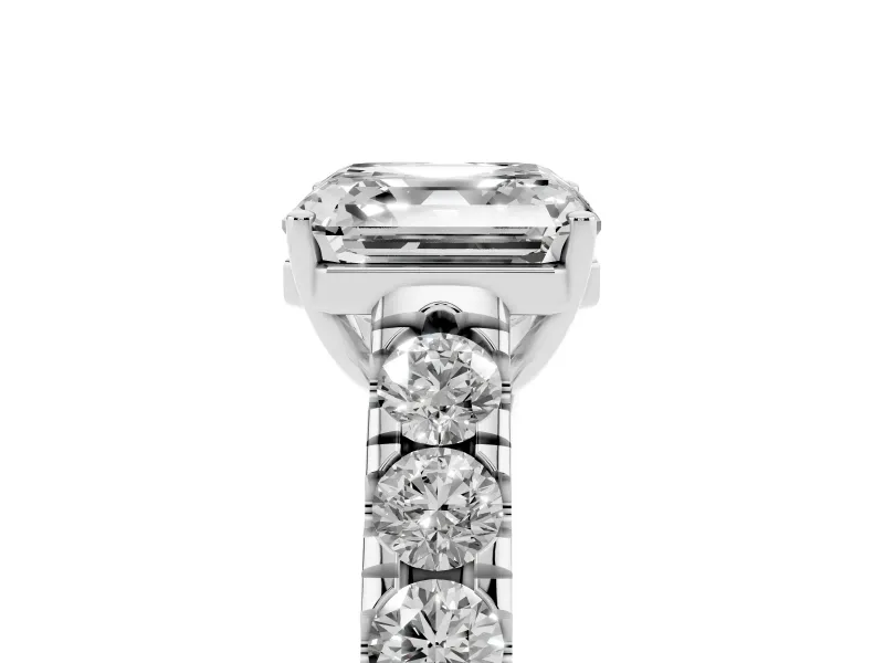 Asscher Cut Cut-Down Side Stone Engagement Ring Setting | Scalloped Shoulders | Sterling Silver
