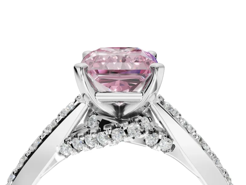 Radiant Cut Pavé Solitaire Engagement Ring Setting for a Fancy Pink Lab-Grown Diamond | Crossover Gallery | Platinum