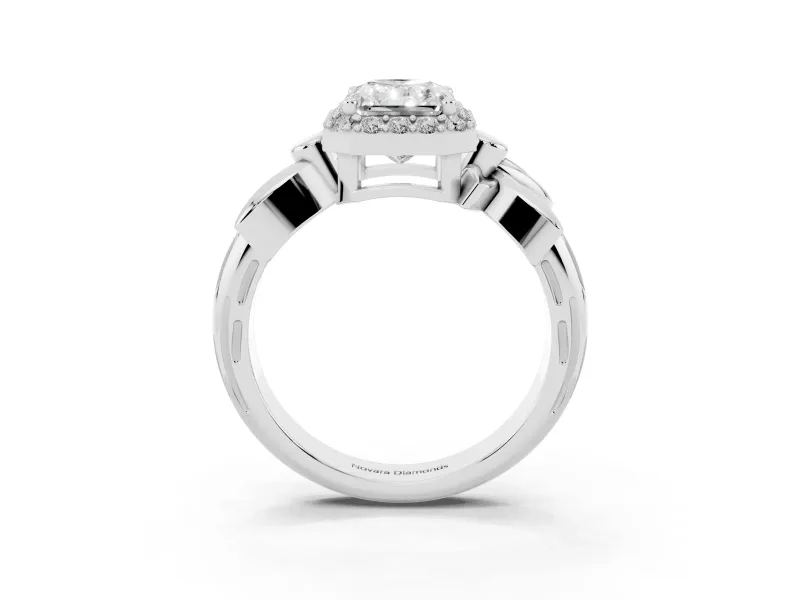 Radiant Cut Floral Halo Engagement Ring Setting | Leaf Shoulders | Platinum