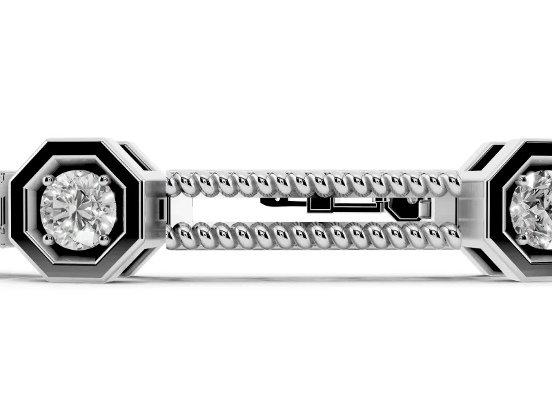Round Lab-Grown Diamond Octagon Frame Station Bracelet | Double Rope Links | Sterling Silver