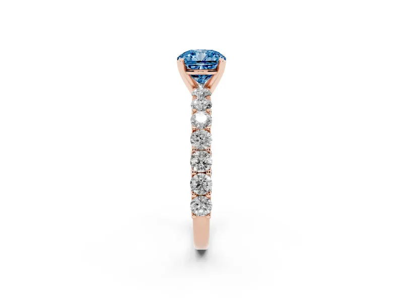 Cushion Cut Shared Prong Engagement Ring Setting for a Fancy Blue Lab-Grown Diamond | Rose Gold