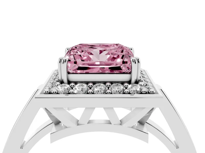Princess Cut Halo Engagement Ring Setting for a Fancy Pink Lab-Grown Diamond | Polished Halo Rim | Platinum