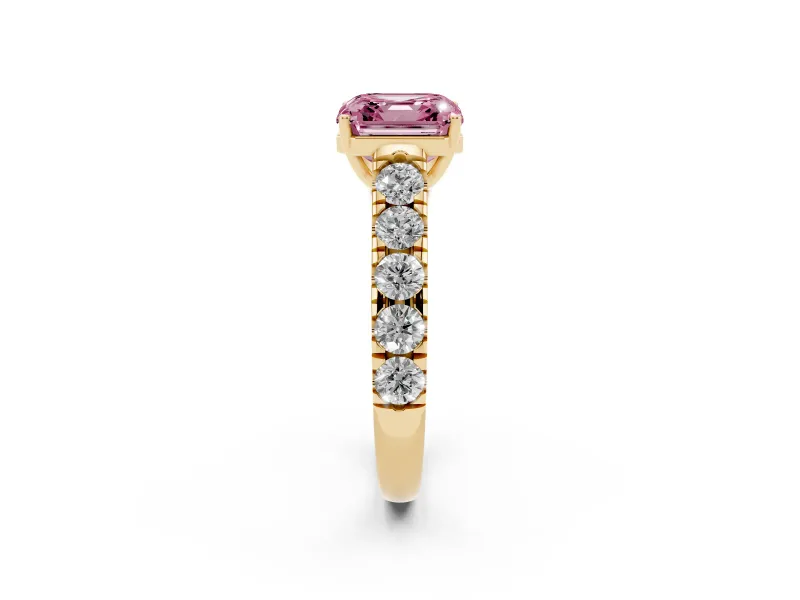 Asscher Cut Engagement Ring Setting for a Fancy Pink Lab-Grown Diamond | Yellow Gold - Design NV-24643