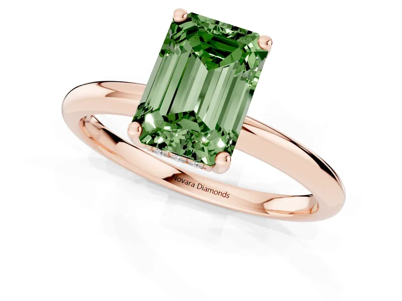 Emerald Cut Micro-Prong Hidden Halo Engagement Ring Setting for a Fancy Green Lab-Grown Diamond | Plain Band | Rose Gold