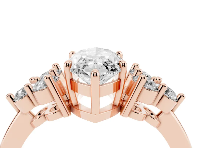 Marquise Cluster Side Stone Engagement Ring Setting | Plain Band | Rose Gold